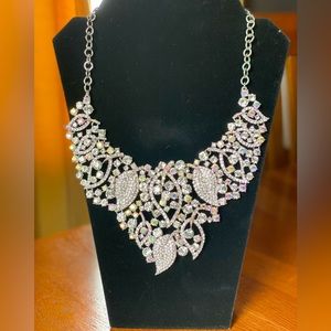 Fancy rhinestone & silver sparkle large necklace